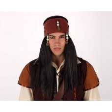 Indian/Pirate Brown Wig+ bandana & beads
