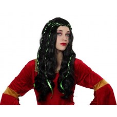 Wig Long Brown with green Braid