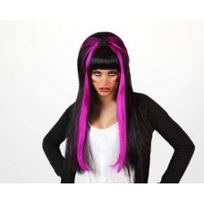 Black & Purple Long Wig with Spider