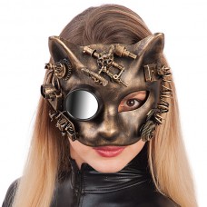 Mask Half Face Steampunk Cat Gold