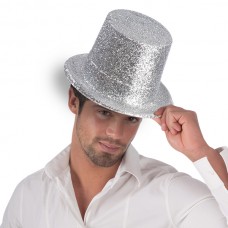 Hat Top Glitter Plastic 13cm Silver