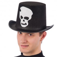 Hat Top Felt Black with Printed Skull