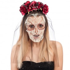 Tiara with Roses & Veil with Skull Fa