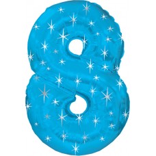 Balloon Foil - Number 8 Blue Sparkle