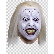 Evil Grinning Clown Head Mask with hair