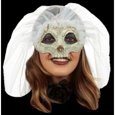 White Catrina Eye Mask with white Veil