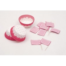 Cup Cake Cases Pink & White & Picks Larg