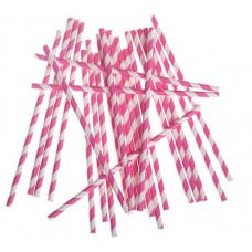 Straws Paper Striped Pink 24's