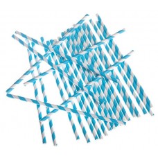 Straws Paper Striped Blue 24's