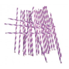 Straws Paper Striped Mauve 24's