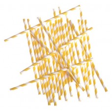 Straws Paper Striped Yellow 24's