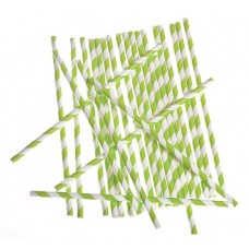 Straws Paper Striped Green 24's