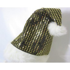 Hat Santa Metallic Sequin Gold with Fur
