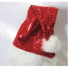 Hat Santa Metallic Sequin Red with Fur