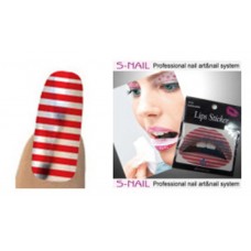 Lip Tattoo & 16 Nails Red - White Stripe